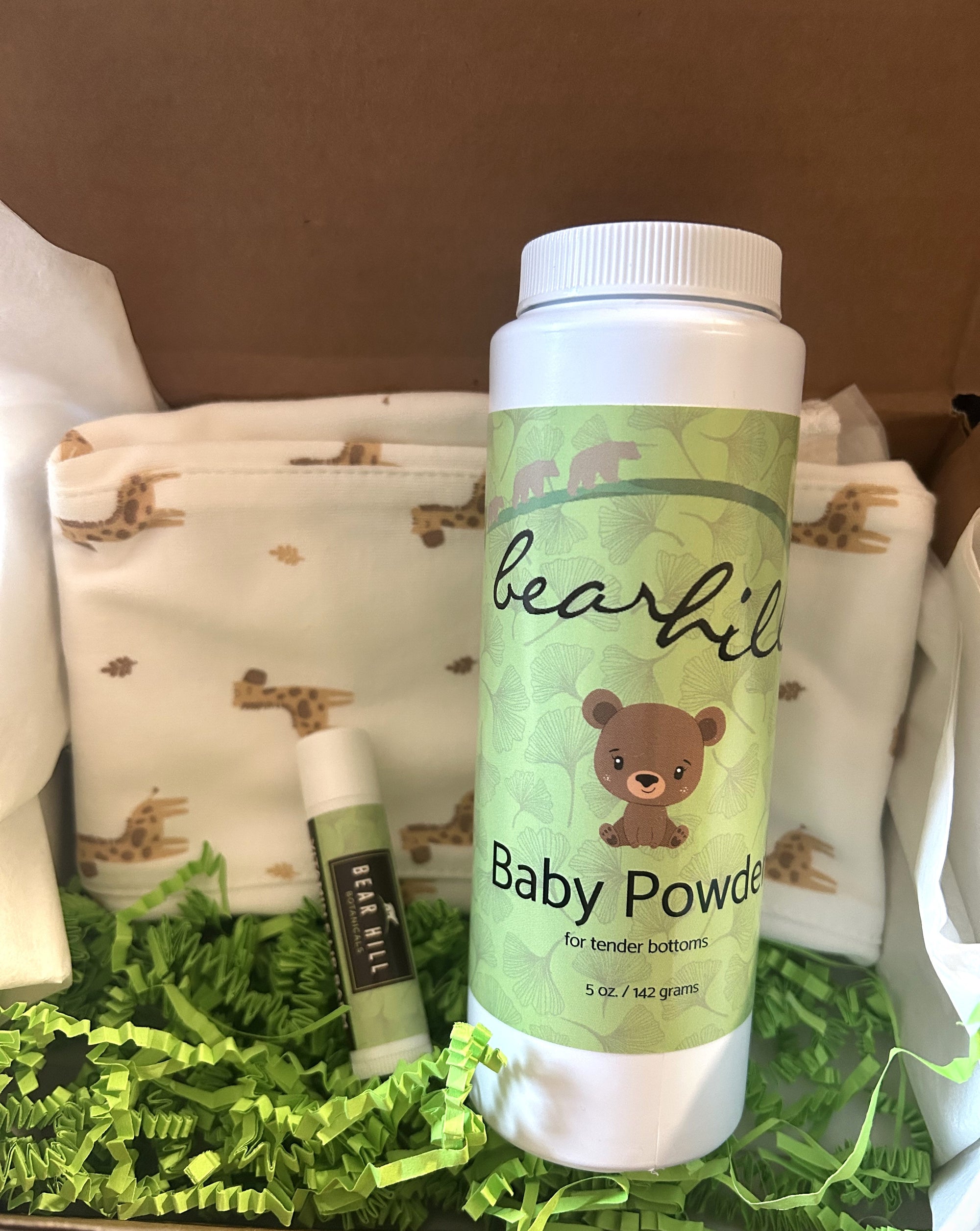 Baby Gift Set: Baby Powder & Burp Bloth & Lip Balm - Holiday Gift Pack